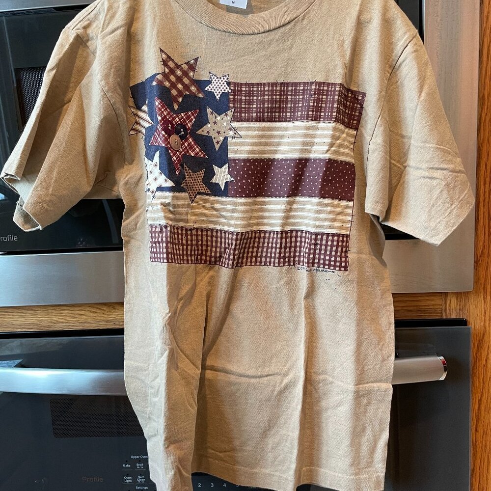 Melhart Designs T Shirt Short Sleeve with American Flag Heather Brown M New